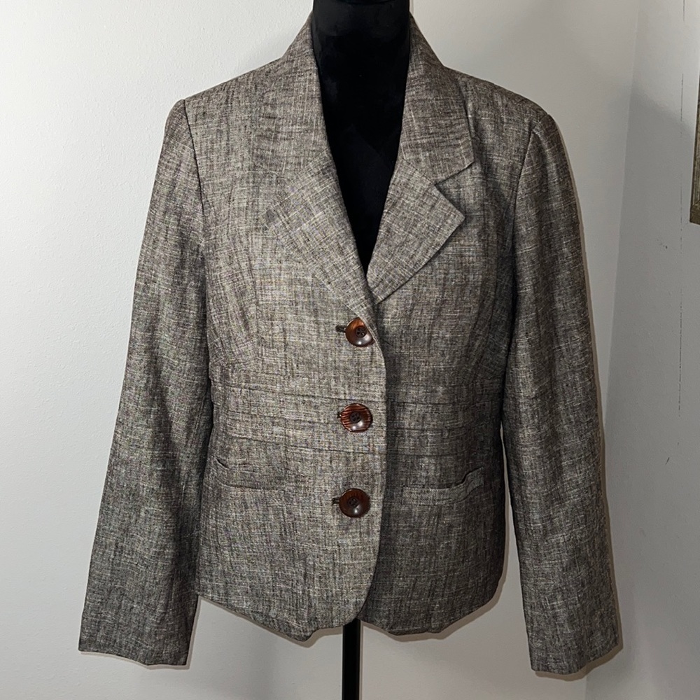 ET‎ VOUS Linen blend brown buttoned front blazer women’s jacket Sz 18